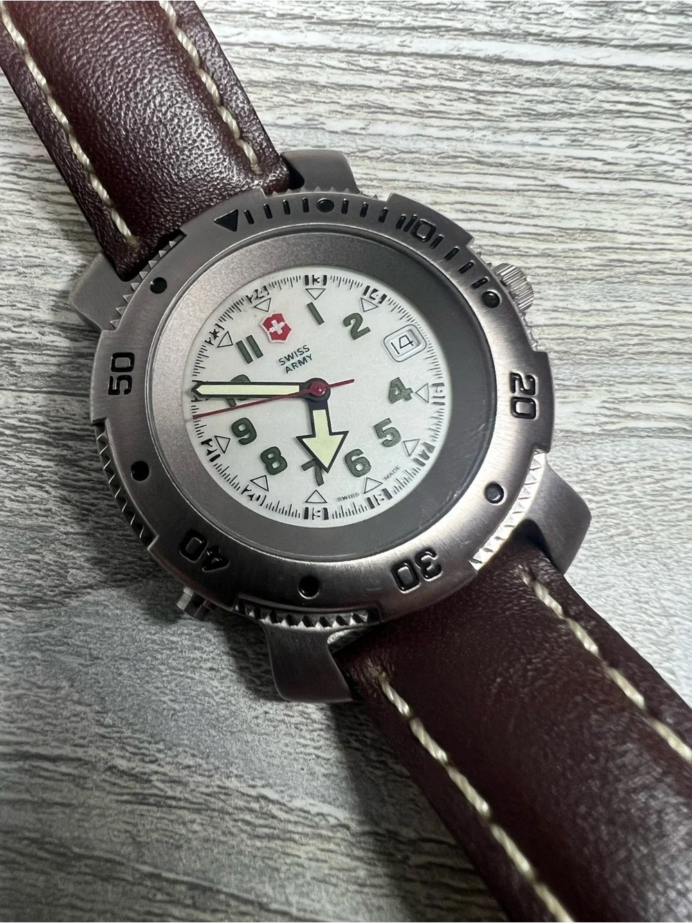 Swiss Army Watch with Brown Leather Strap - White Dial